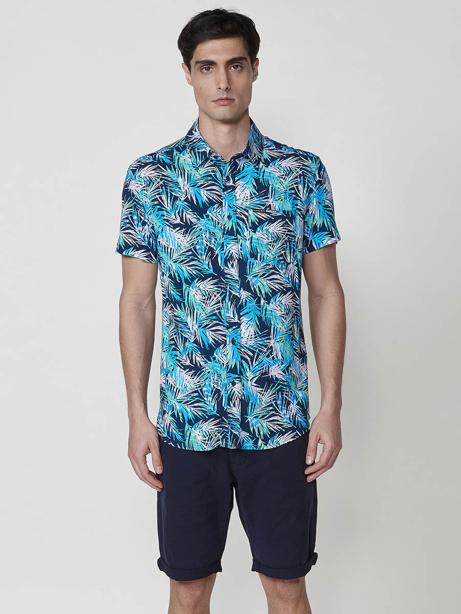 Viscose tropical shirt with pocket short sleeve men's multicolor - Koroshi 2511CC38