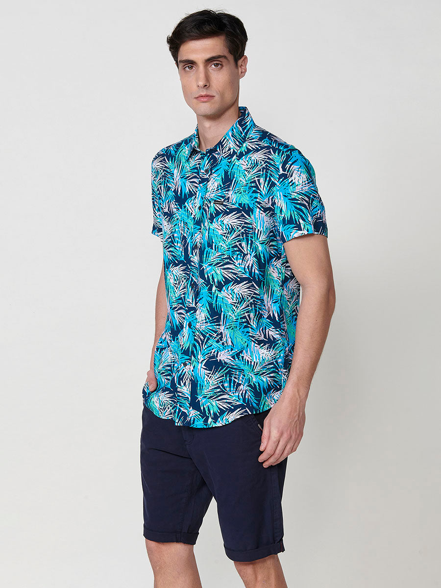 Viscose tropical shirt with pocket short sleeve men's multicolor - Koroshi 2511CC38