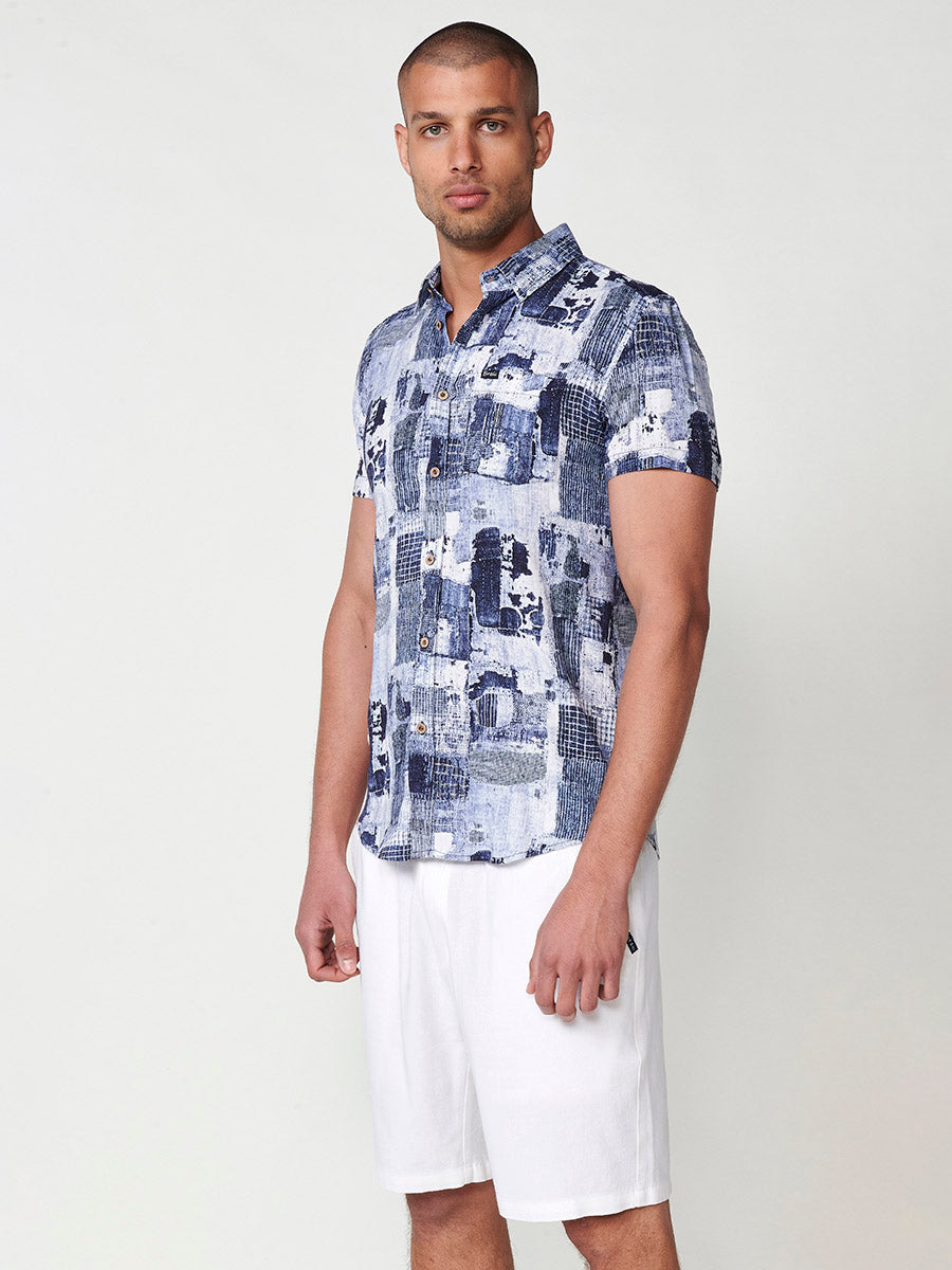 Chemise à manches courtes multicolore à imprimé tropical pour homme
