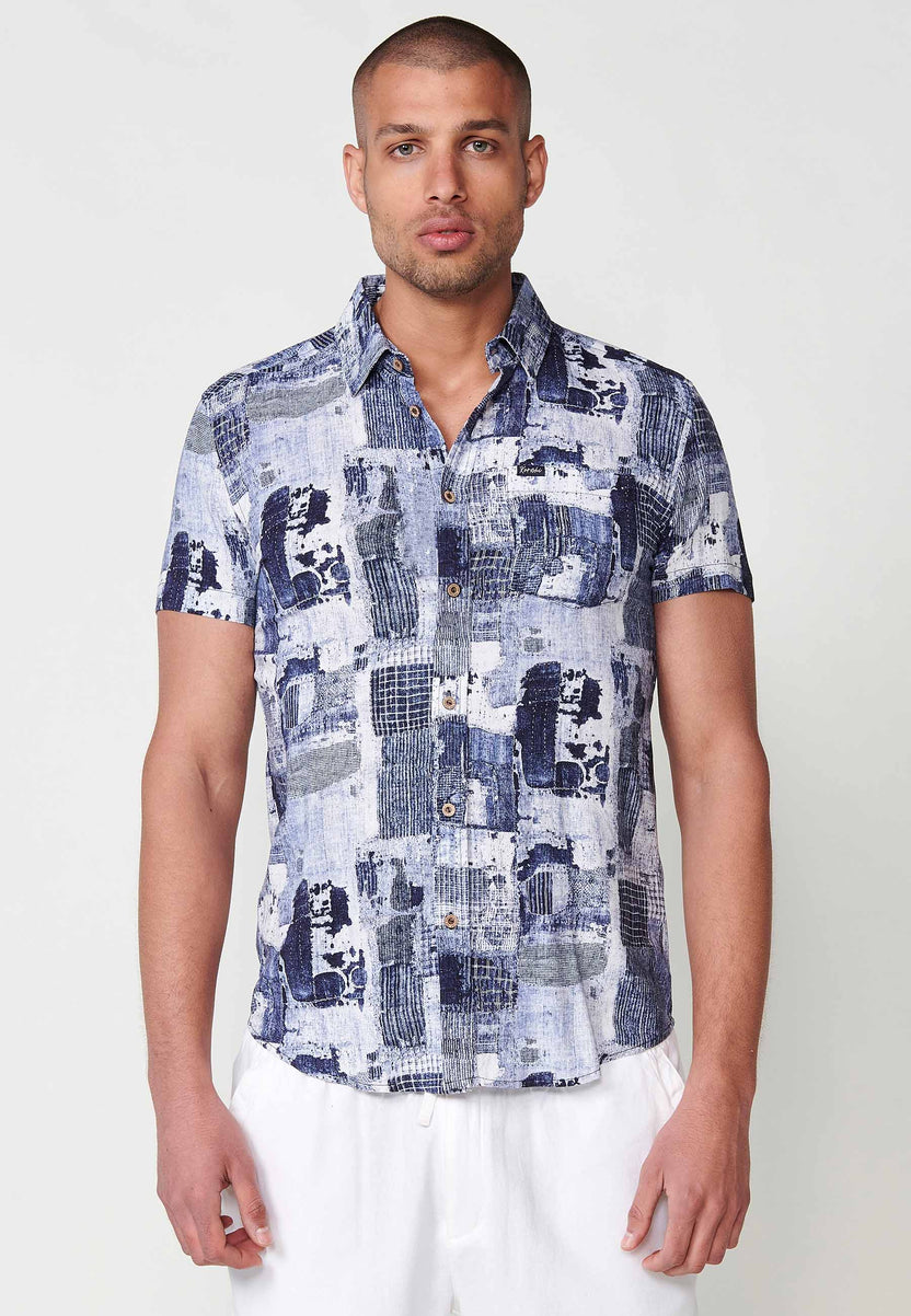 Samarreta de màniga curta estampada tropical multicolor per a home
