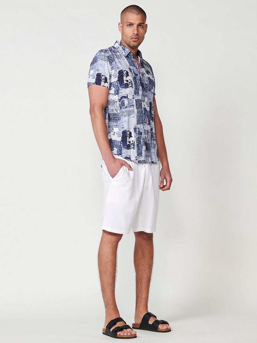 Chemise à manches courtes multicolore à imprimé tropical pour homme