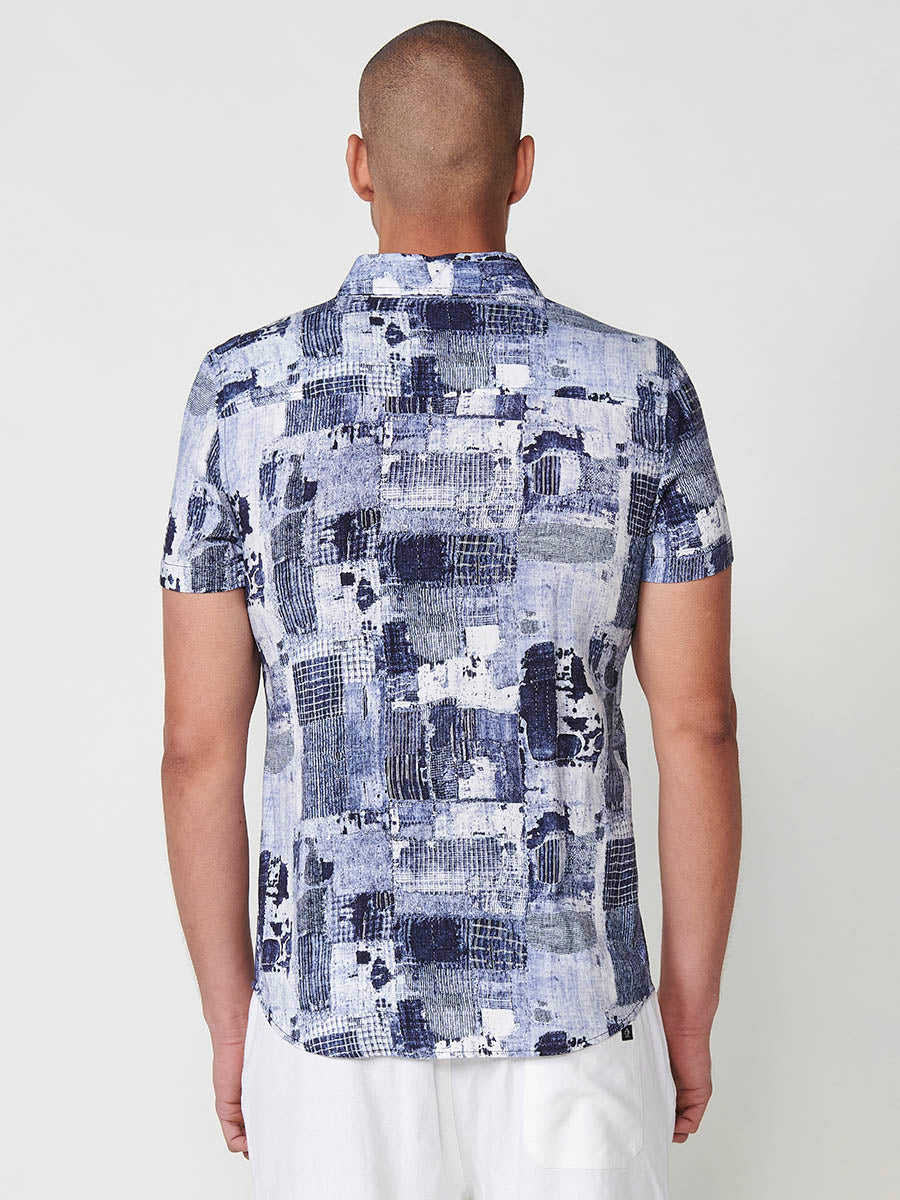 Chemise à manches courtes multicolore à imprimé tropical pour homme