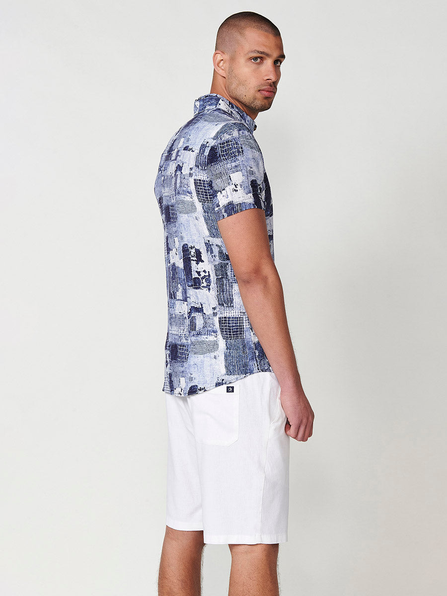 Chemise à manches courtes multicolore à imprimé tropical pour homme