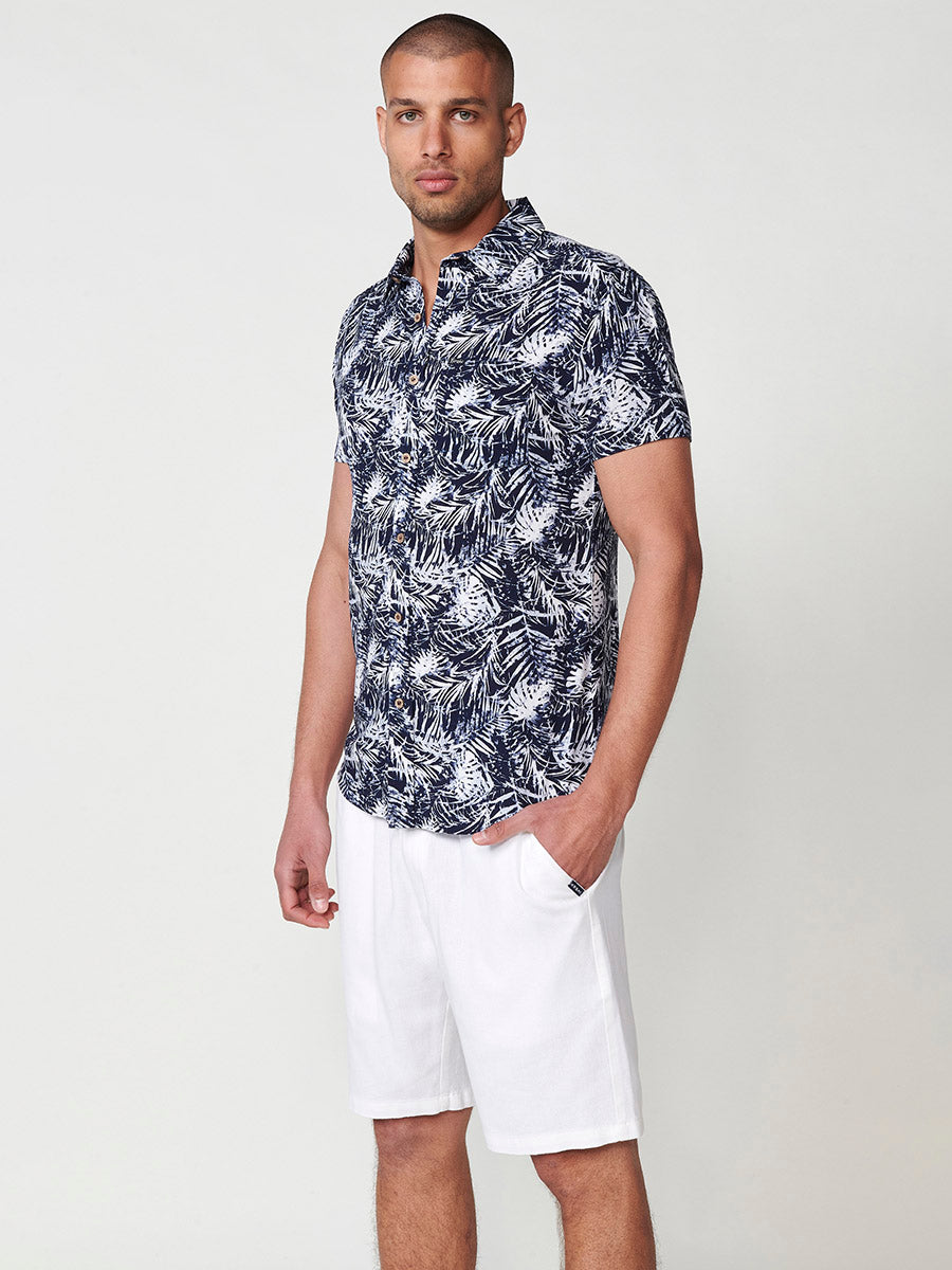 Camisa de manga corta con estampado tropical Multicolor para hombres