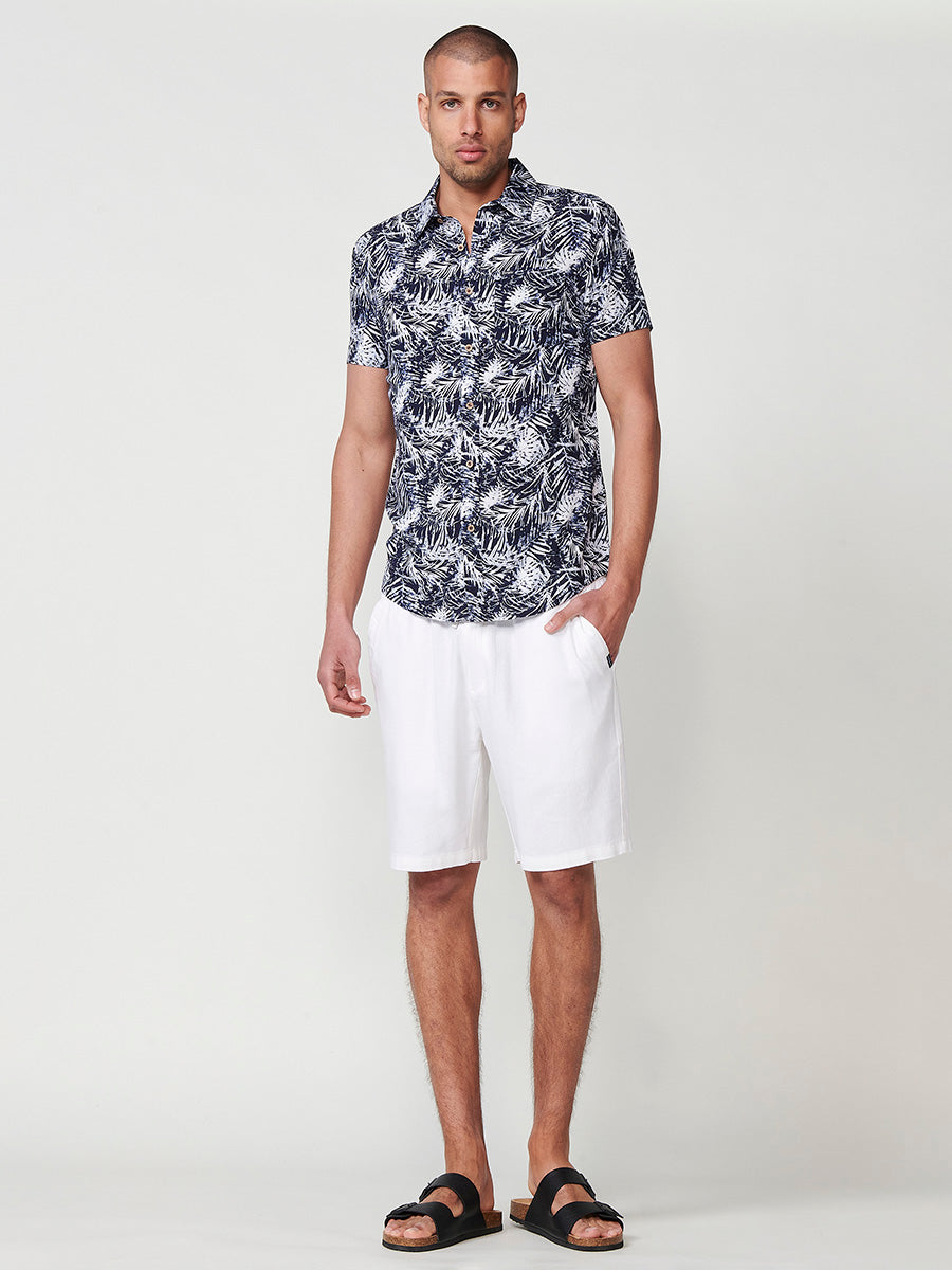 Camisa estampat tropical amb butxaca viscosa màniga curta home navy - Koroshi 2511CC40