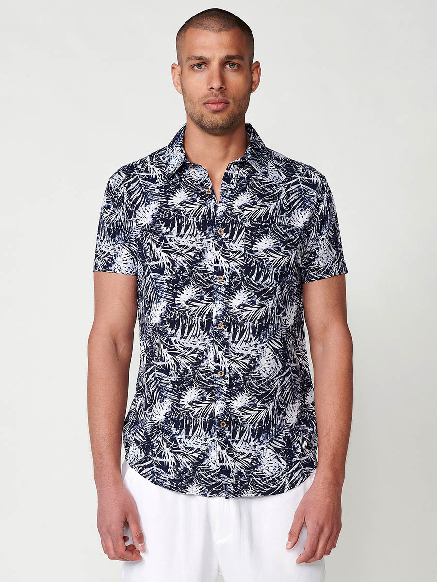 Chemise à manches courtes multicolore à imprimé tropical pour homme