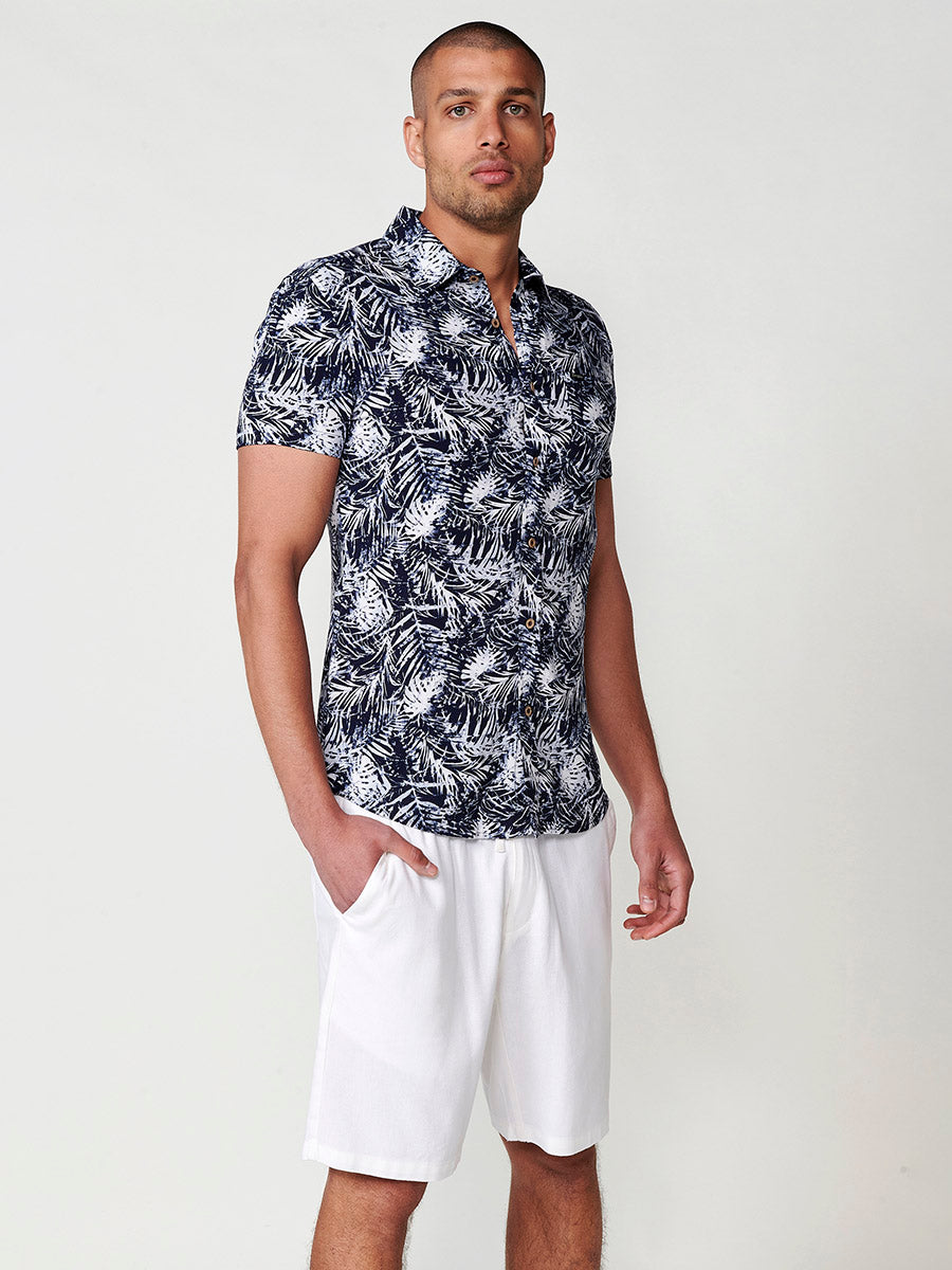 Chemise à manches courtes multicolore à imprimé tropical pour homme