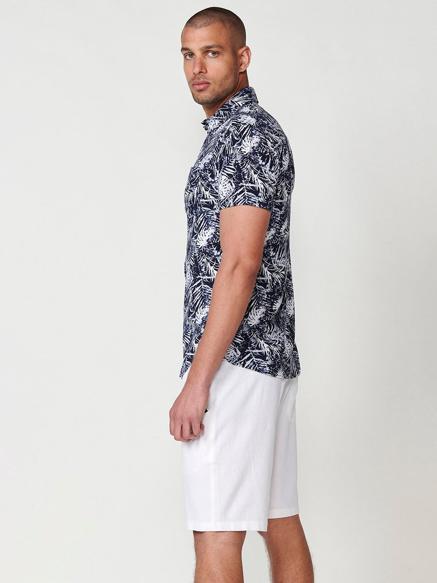 Chemise à manches courtes multicolore à imprimé tropical pour homme