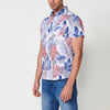 Camicia a maniche corte con stampa tropicale e tasca frontale da uomo – 100% viscosa