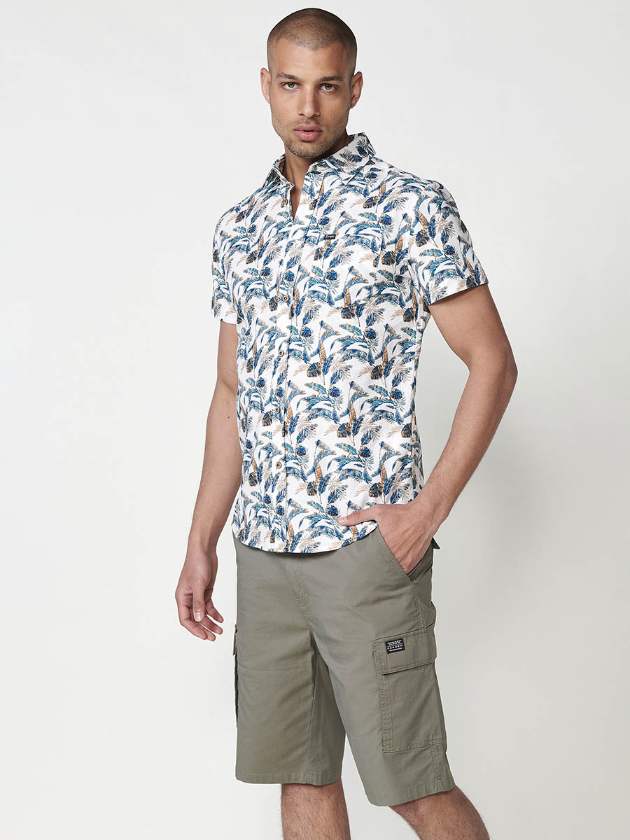 Green men's short sleeve cotton tropical shirt with pocket - Koroshi 2511CC44