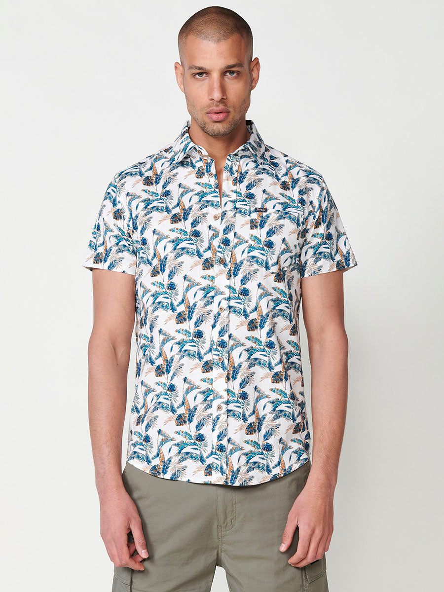 Green men's short sleeve cotton tropical shirt with pocket - Koroshi 2511CC44