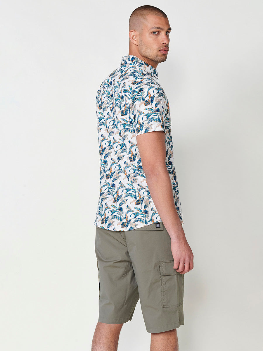 Green men's short sleeve cotton tropical shirt with pocket - Koroshi 2511CC44