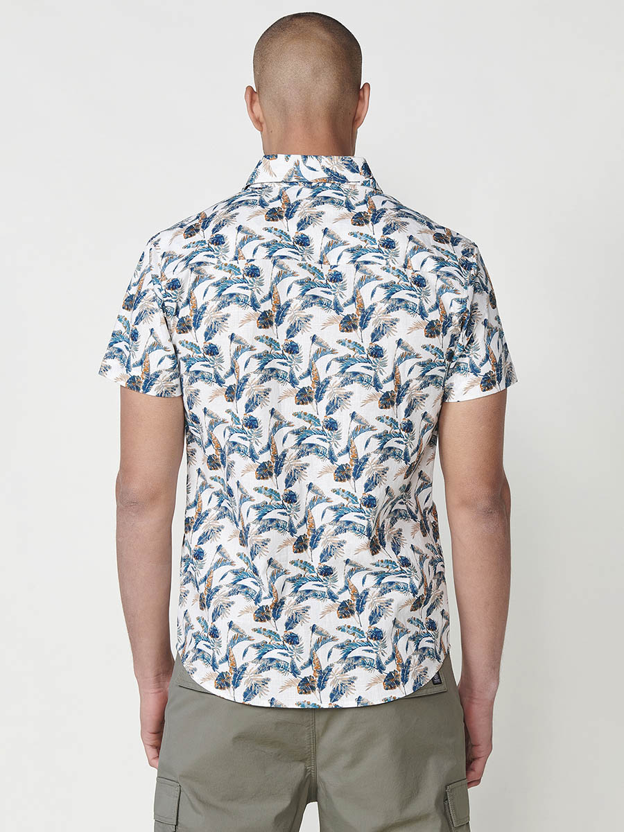 Green men's short sleeve cotton tropical shirt with pocket - Koroshi 2511CC44
