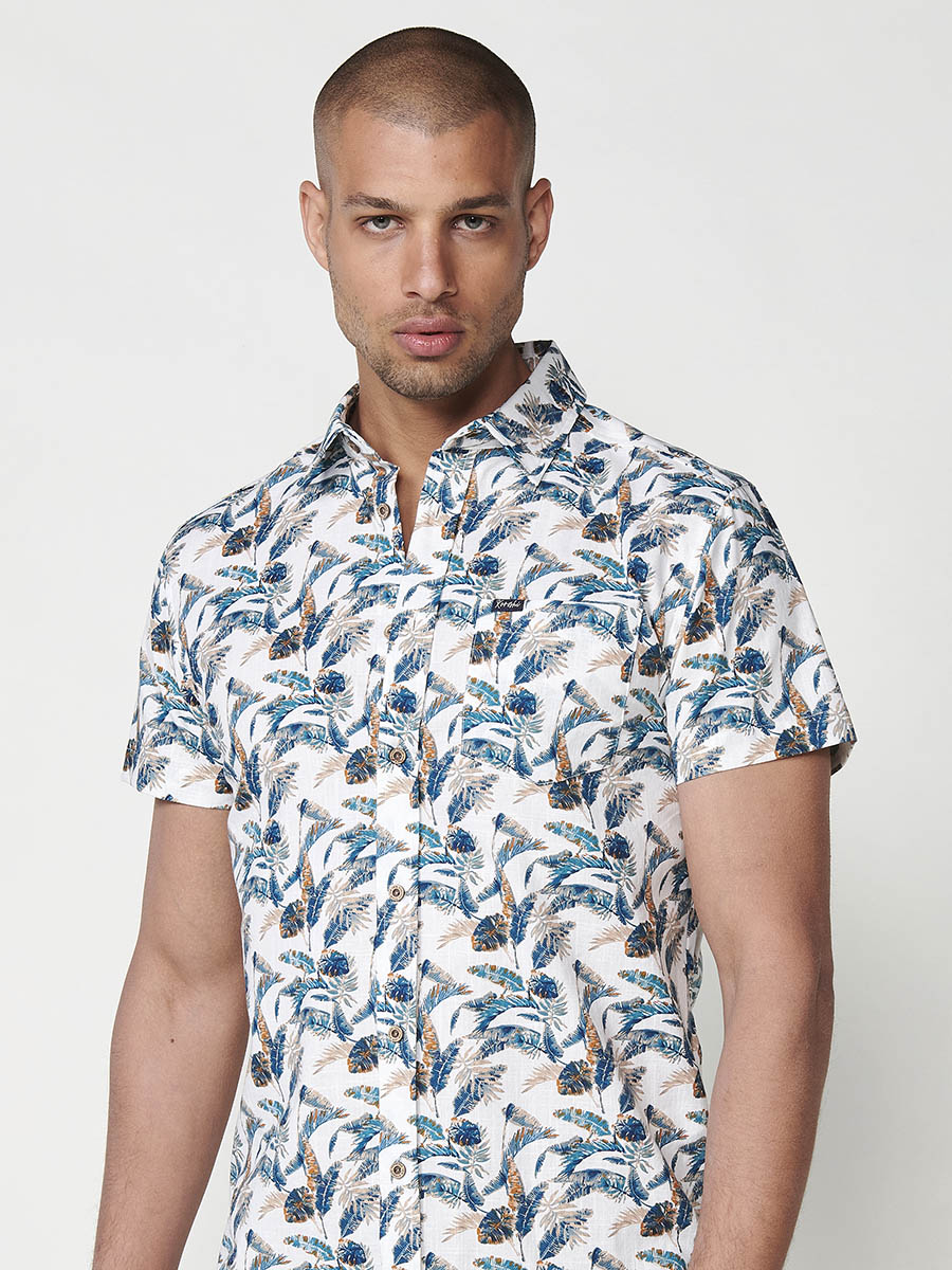 Green men's short sleeve cotton tropical shirt with pocket - Koroshi 2511CC44