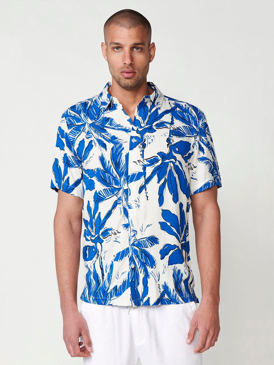 Camisa estampat tropical relaxed viscosa màniga curta home blau - Koroshi 2511CC49