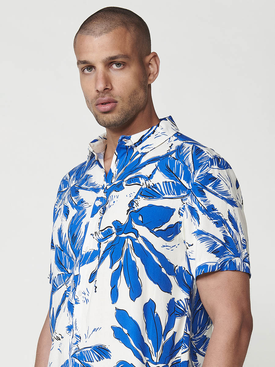 Camisa estampat tropical relaxed viscosa màniga curta home blau - Koroshi 2511CC49