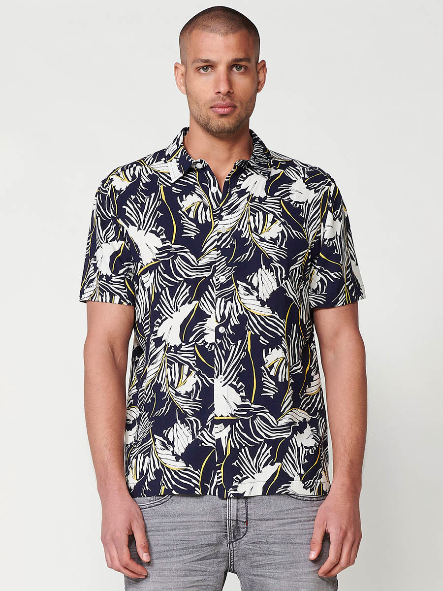 Camisa estampado tropical relaxed viscosa manga corta hombre navy - Koroshi 2511CC49