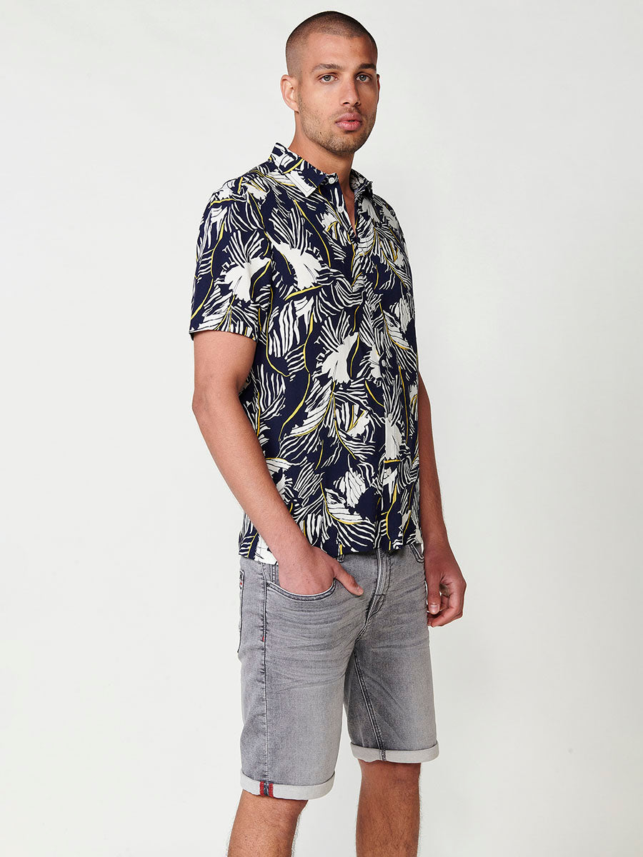 Camisa estampado tropical relaxed viscosa manga corta hombre navy - Koroshi 2511CC49