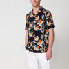 Camicia a maniche corte con stampa floreale hawaiana da uomo in nero