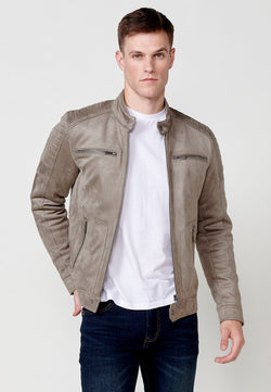 Jaqueta biker efecte pell coll alt home pedra - Koroshi 2511JA02