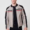 Blouson biker effet cuir à col rayé pour homme