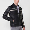 Blouson biker effet cuir à col rayé pour homme
