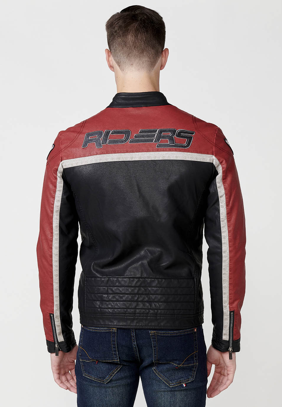 Chaqueta biker racing efecto piel cuello tira hombre roja - Koroshi 2511JA10