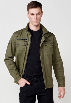 Veste militaire col montant en coton pour homme kaki - Koroshi 2511JA21