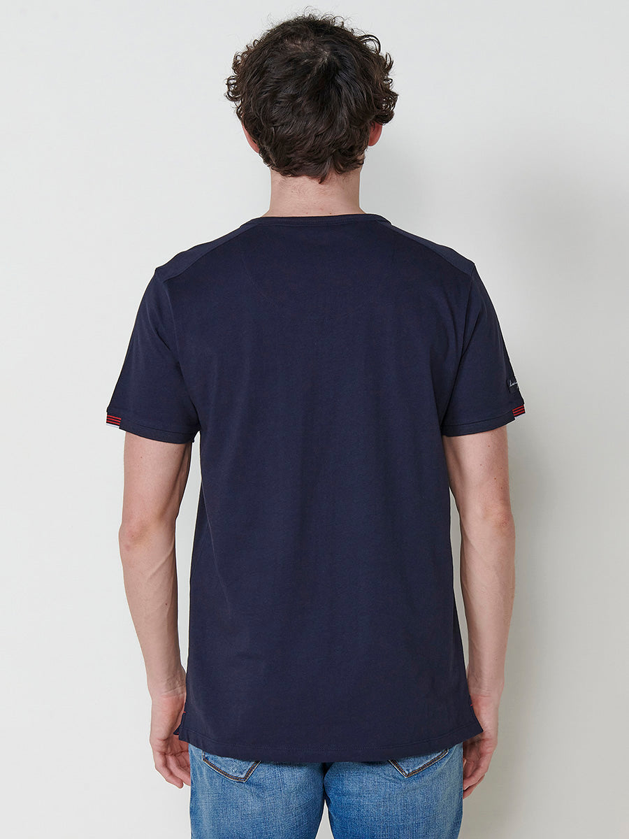 Camiseta cuello henley estampado manga corta hombre marina - Koroshi 2511MC04