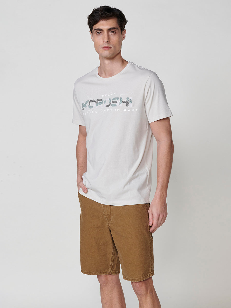 Herren-Kurzarm-T-Shirt mit Rundhalsausschnitt und Steinmuster – Koroshi 2511MC23