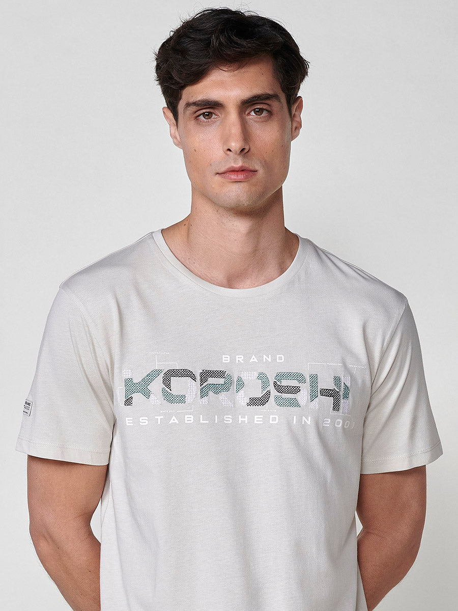 Herren-Kurzarm-T-Shirt mit Rundhalsausschnitt und Steinmuster – Koroshi 2511MC23