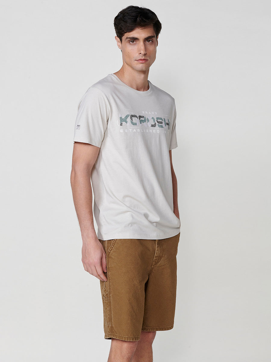 Herren-Kurzarm-T-Shirt mit Rundhalsausschnitt und Steinmuster – Koroshi 2511MC23