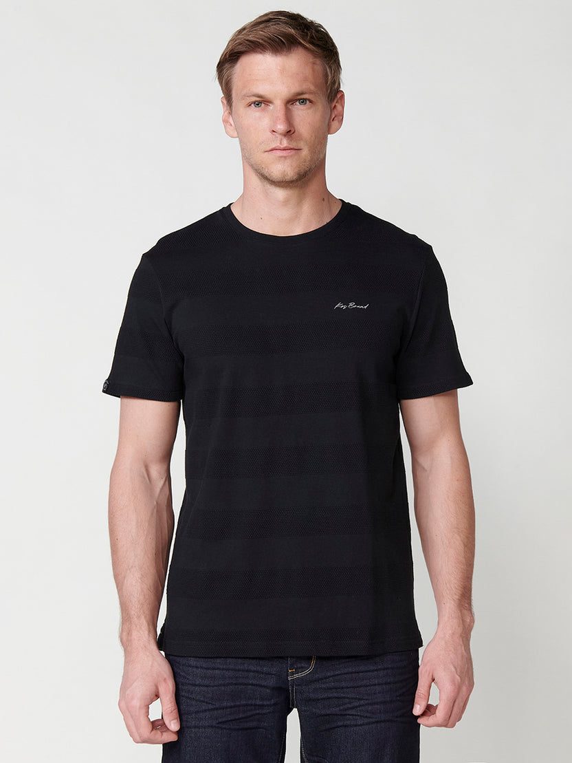 Black men's short sleeve striped textured t-shirt - Koroshi 2511MC61
