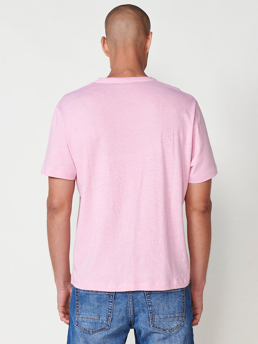 Pink men's short sleeve V-neck linen t-shirt - Koroshi 2511MC64