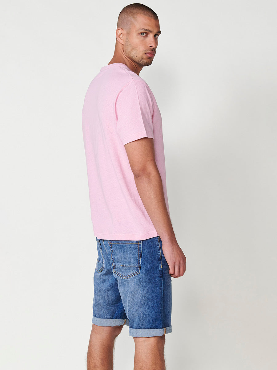 Pink men's short sleeve V-neck linen t-shirt - Koroshi 2511MC64