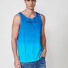 Samarreta sense mànigues de cotó. Coll rodó. Impressió de lletra davantera. Color blau per a homes