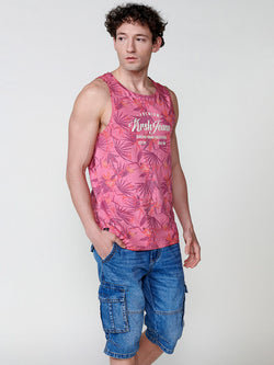Maroon men's tropical print sleeveless t-shirt - Koroshi 2511MS31
