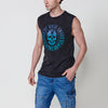Samarreta sense mànigues de cotó. Coll rodó. Impressió de crani davanter. Color negre per a homes