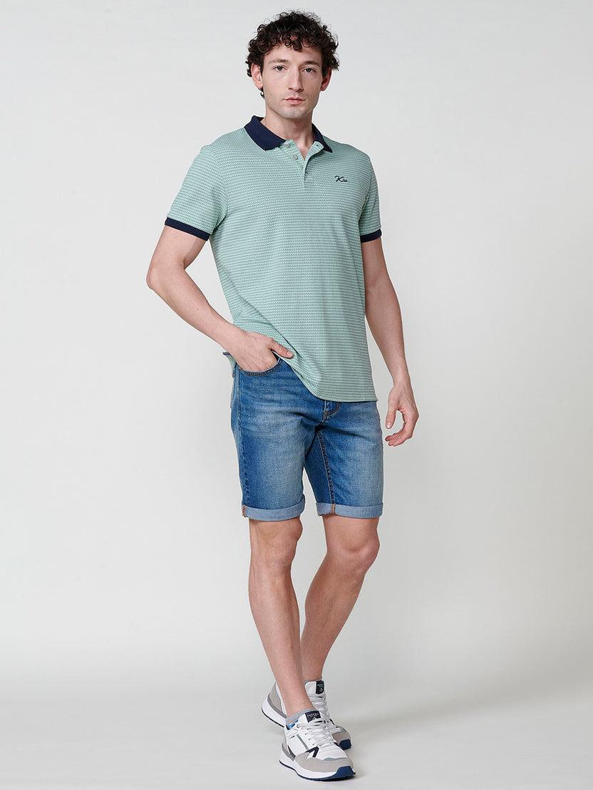 Polo verde da uomo con colletto a camicia testurizzato a maniche corte - Koroshi 2511PC04