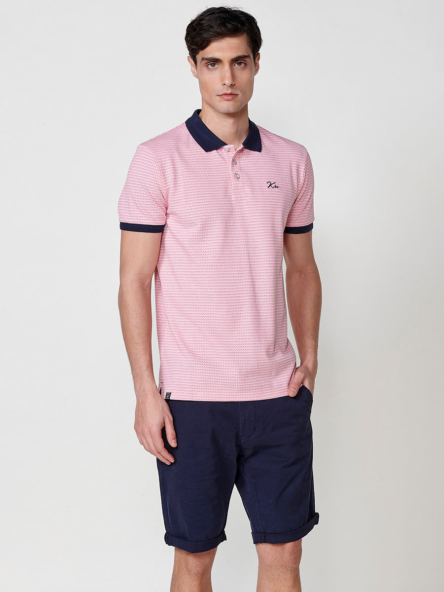 Polo da uomo manica corta con colletto a camicia testurizzata rosa - Koroshi 2511PC04