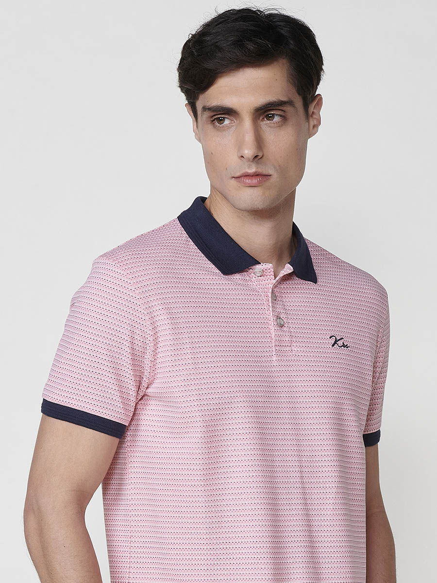 Polo da uomo manica corta con colletto a camicia testurizzata rosa - Koroshi 2511PC04