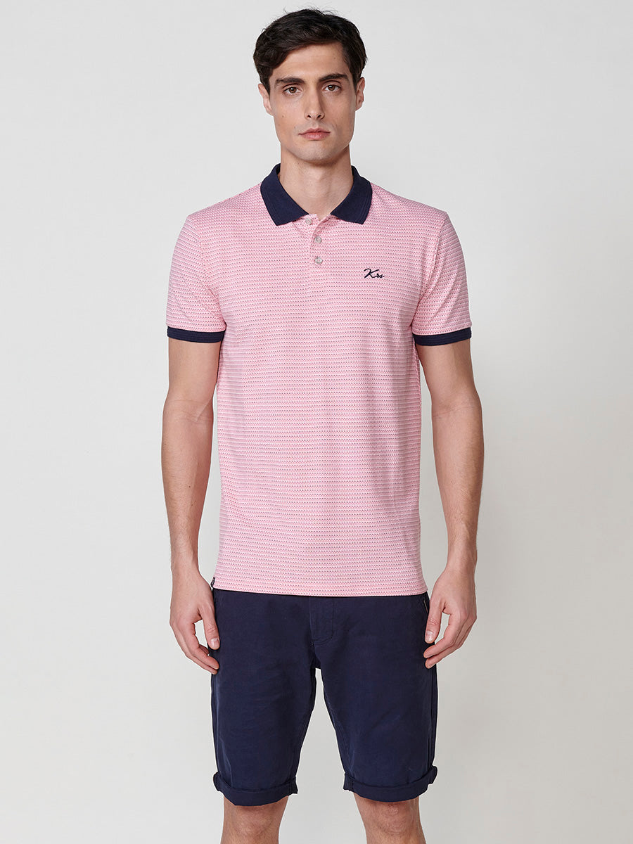 Polo da uomo manica corta con colletto a camicia testurizzata rosa - Koroshi 2511PC04