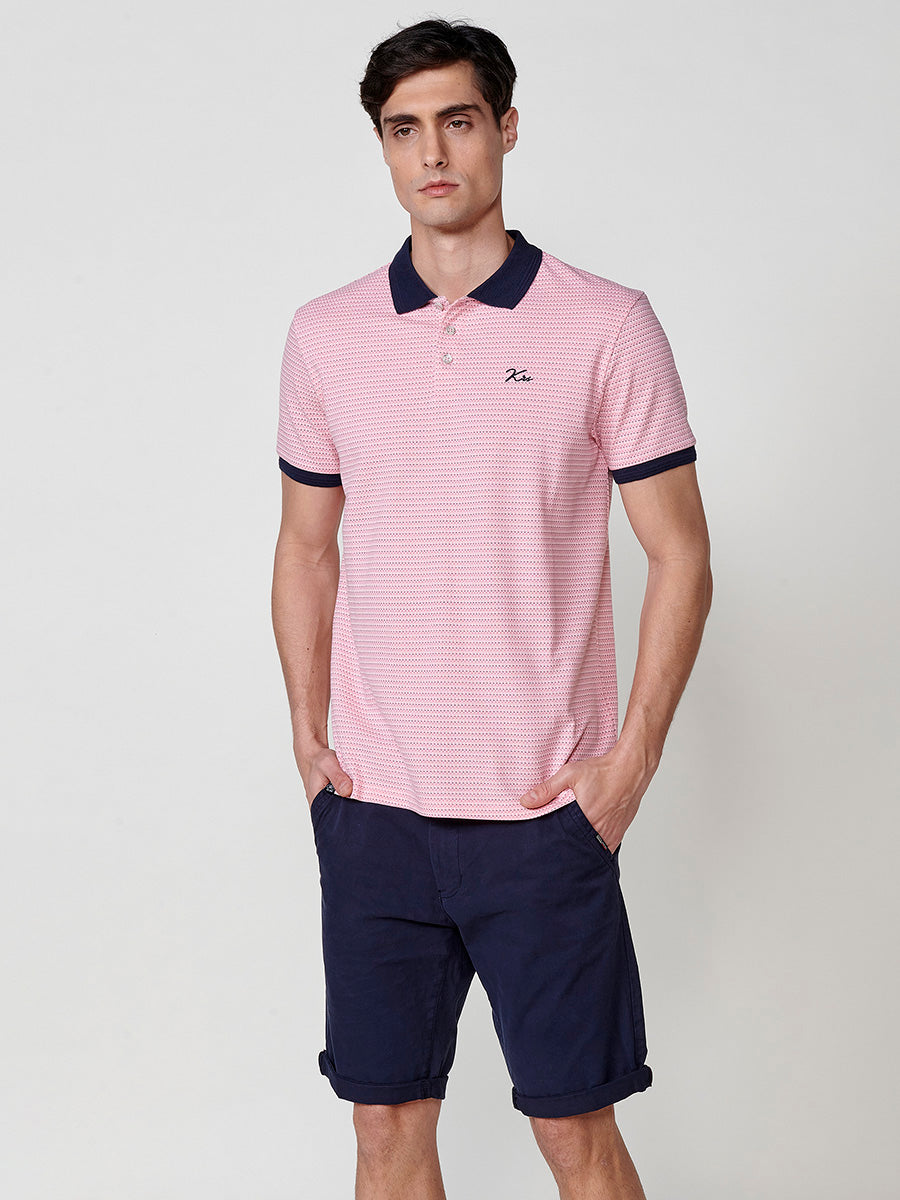 Polo da uomo manica corta con colletto a camicia testurizzata rosa - Koroshi 2511PC04