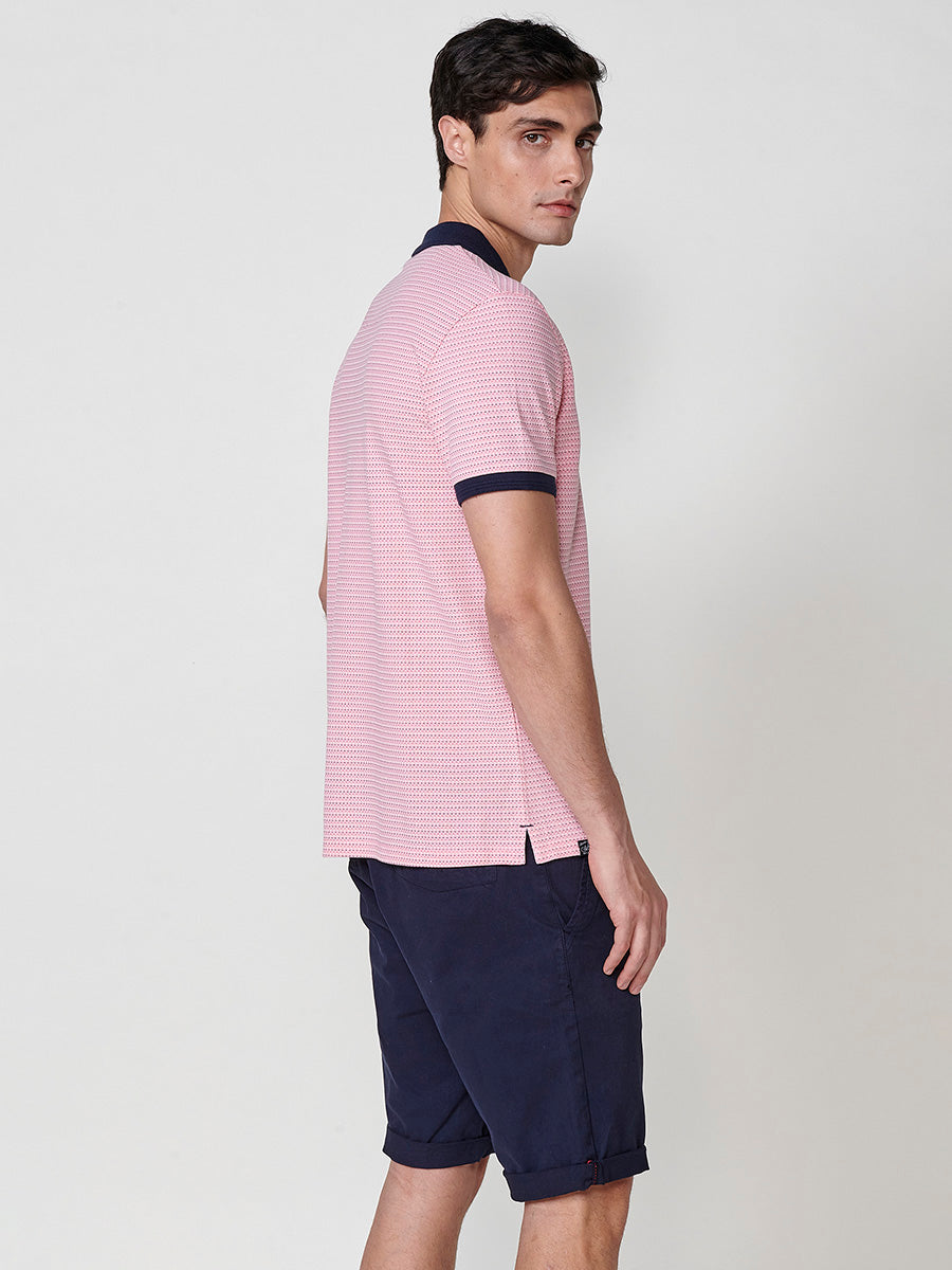 Polo da uomo manica corta con colletto a camicia testurizzata rosa - Koroshi 2511PC04