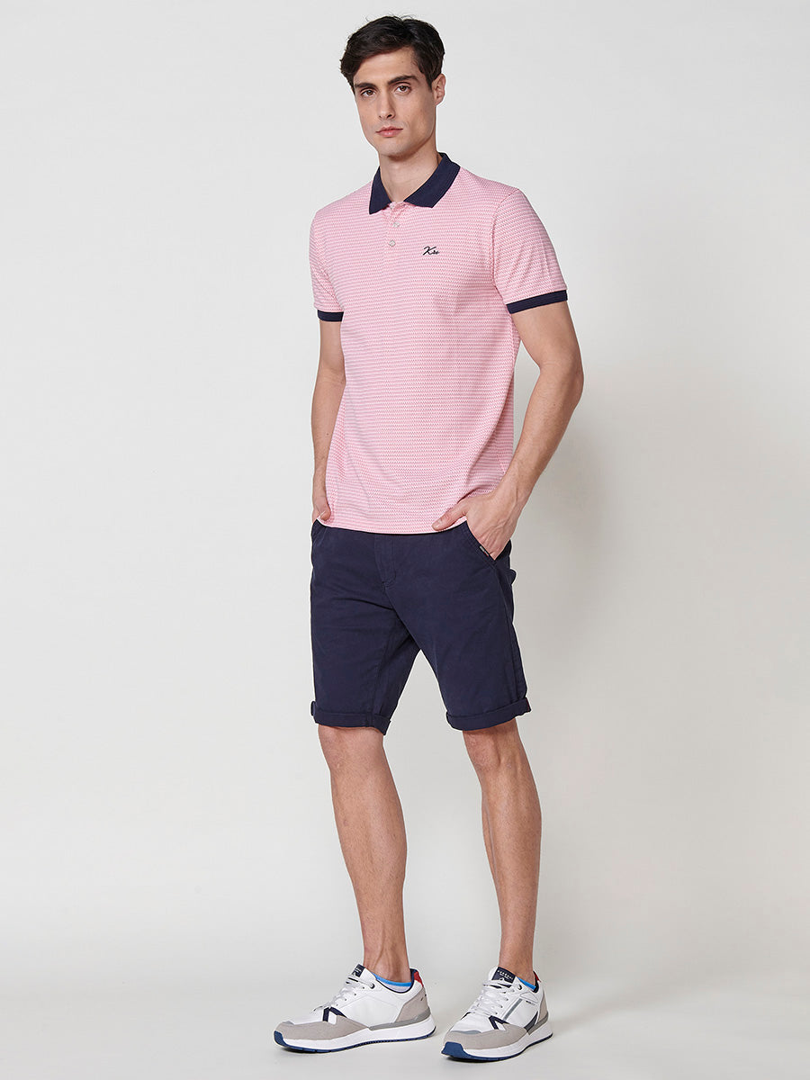 Polo da uomo manica corta con colletto a camicia testurizzata rosa - Koroshi 2511PC04
