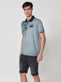 Polo shirt collar printed short sleeve men's khaki - Koroshi 2511PC15