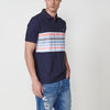 Polo in cotone a maniche corte con colletto a camicia in blu navy per uomo