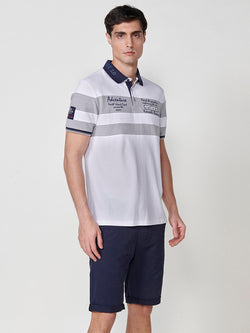 Polo shirt collar with stripes short sleeve men's white - Koroshi 2511PC21