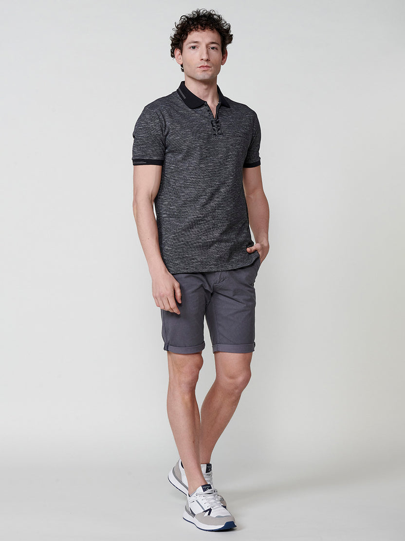 Schwarzes Herren-Poloshirt mit kurzen Ärmeln und Hemdkragen – Koroshi 2511PC25
