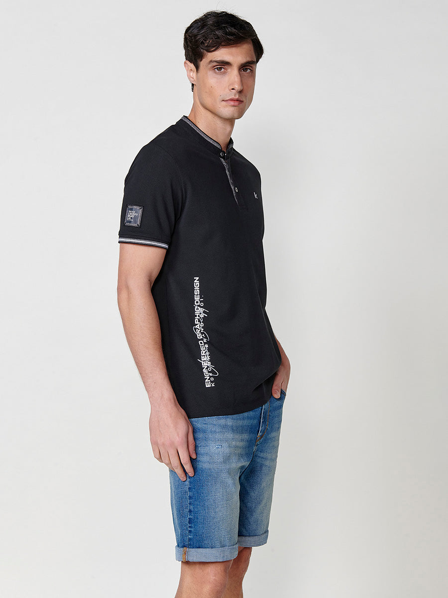 Polo cuello mao pique manga corta hombre negro - Koroshi 2511PC26